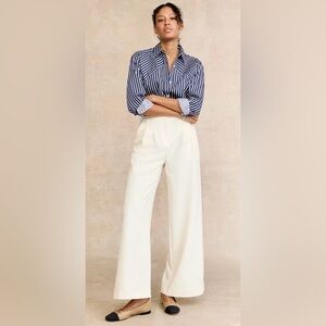 French Connection Cream High-Waist Wide-Leg Trousers Size 12